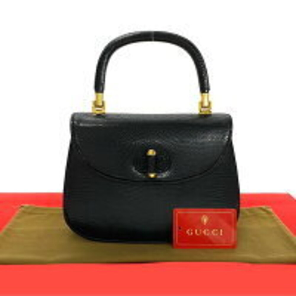 GUCCI lizard leather turnlock handbag tote bag black
